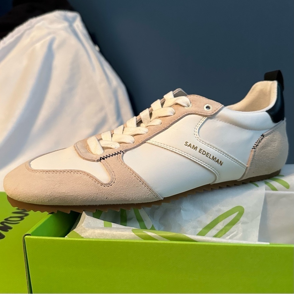 Sam Edelman Zaria Sneakers Women’s 9.5 White Black Suede NIB tan shoes NEW - Picture 6 of 6
